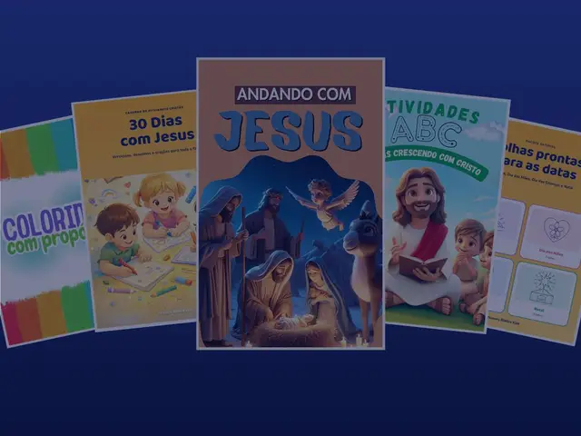 Capas e páginas do kit Tesouro Bíblico Kids